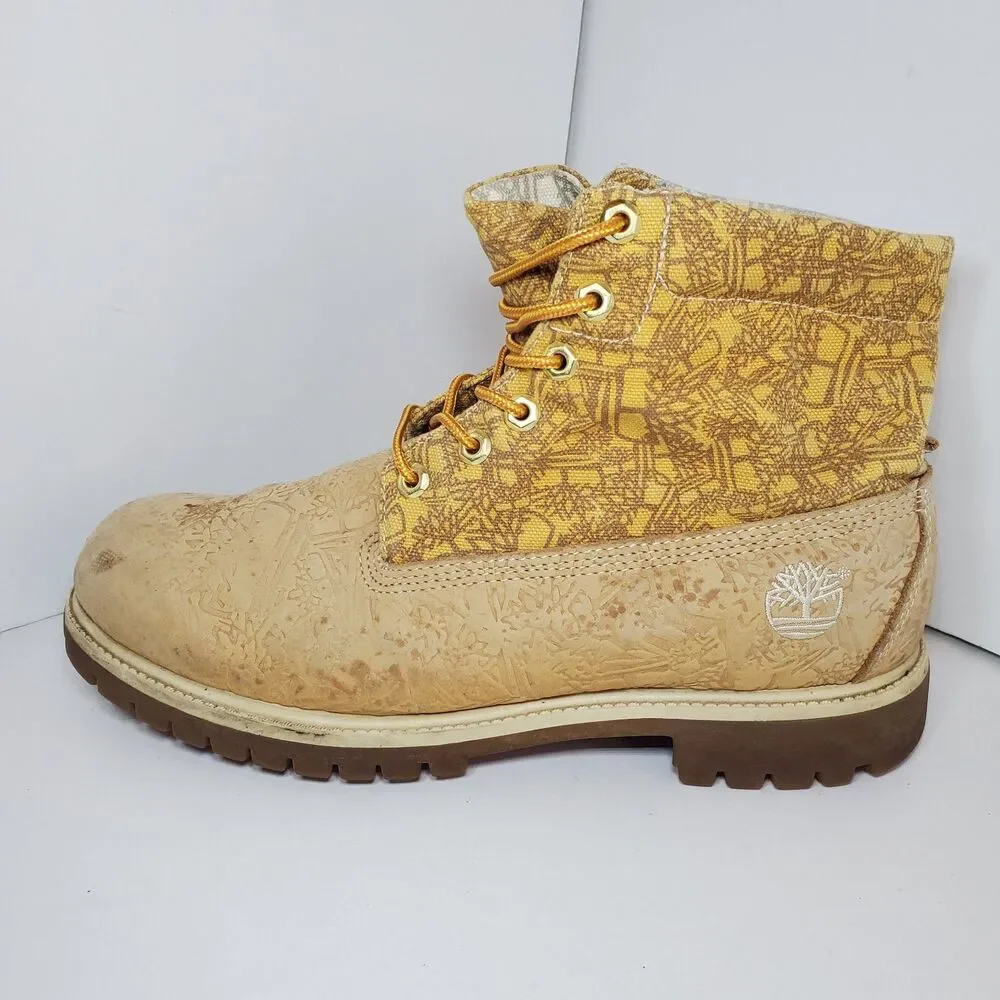 Rare Timberland Mens Anti Fatigue Canvas Embossed Leather Lace Up Boots Sz 11.5